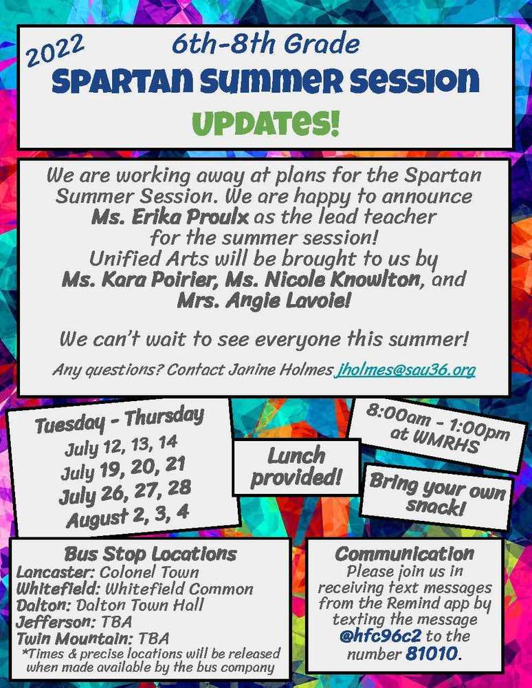 Spartan Summer Session Update Grades 6-8