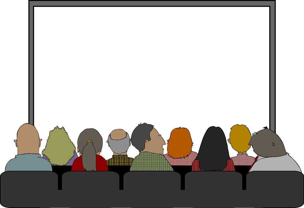 Picture of people looking at a screen in public meeting.