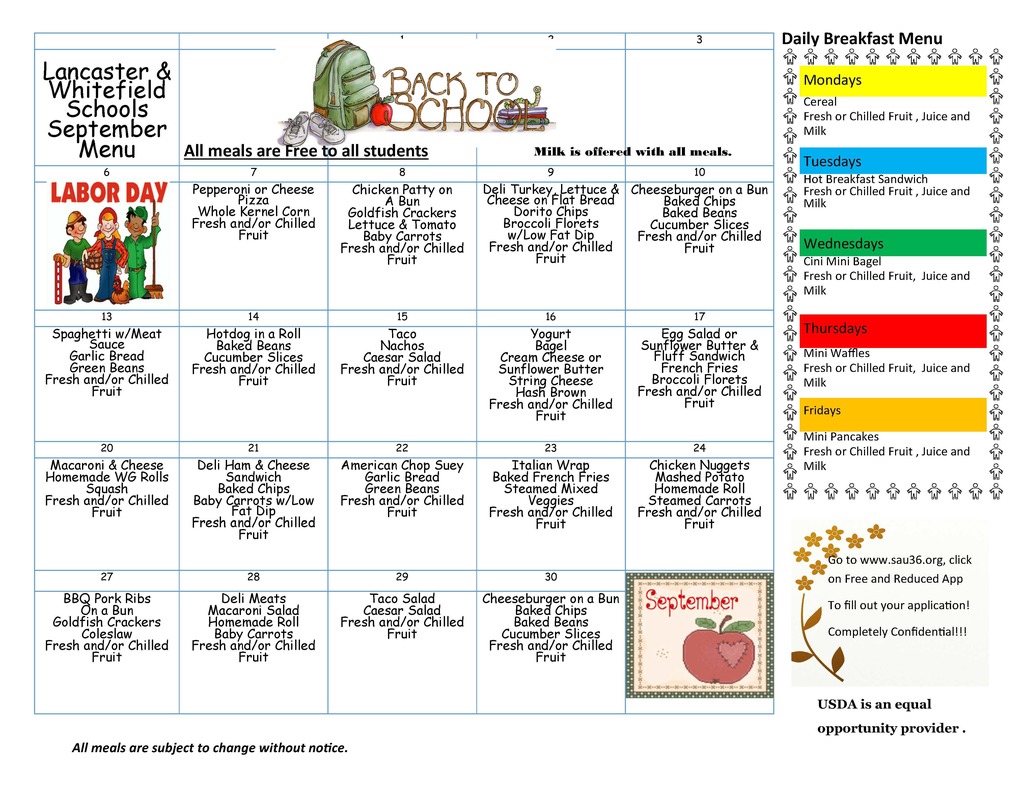 September Meal Menu