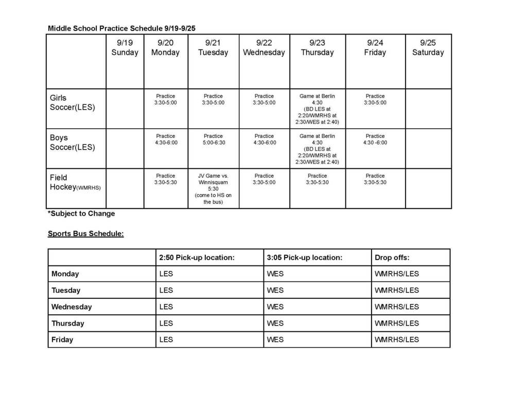 MS Athletic Schedule