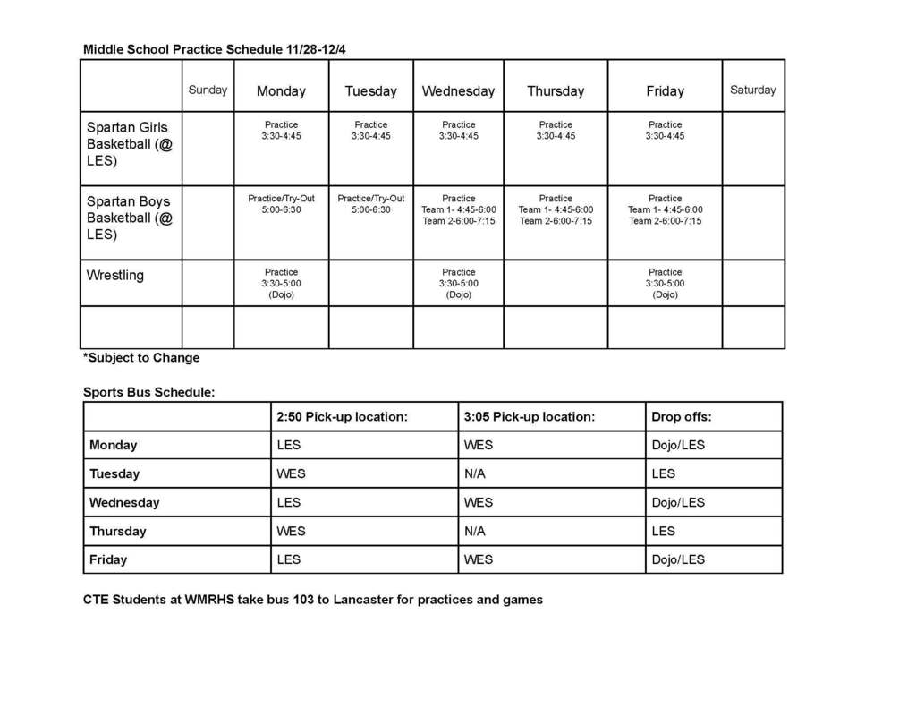 MS Athletic Schedule 12-4