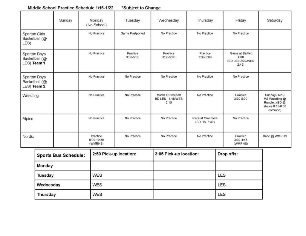MS Athletic Schedule 
