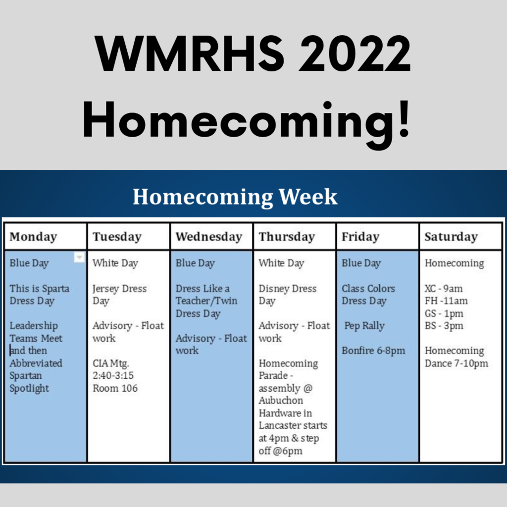 WMRHS Homecoming Schedule 