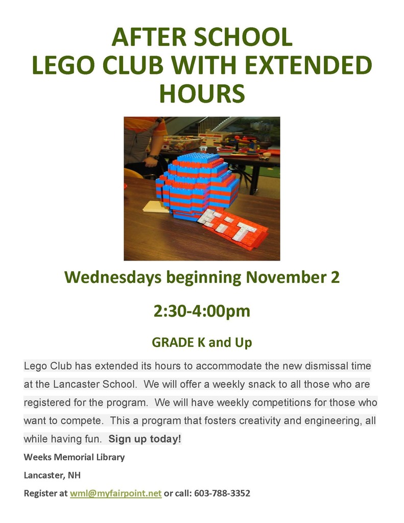 After School Lego Club with Extended Hours Flyer