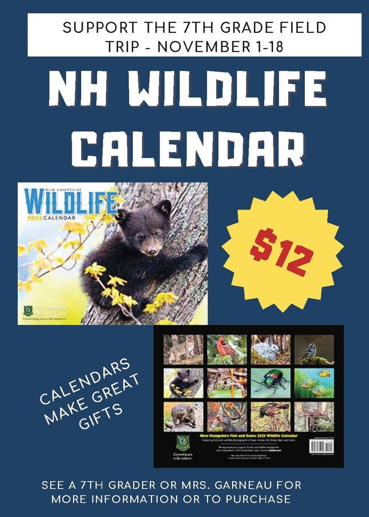 7th Grade Fundraiser I NH Wildlife Calendar I Order By November 18th